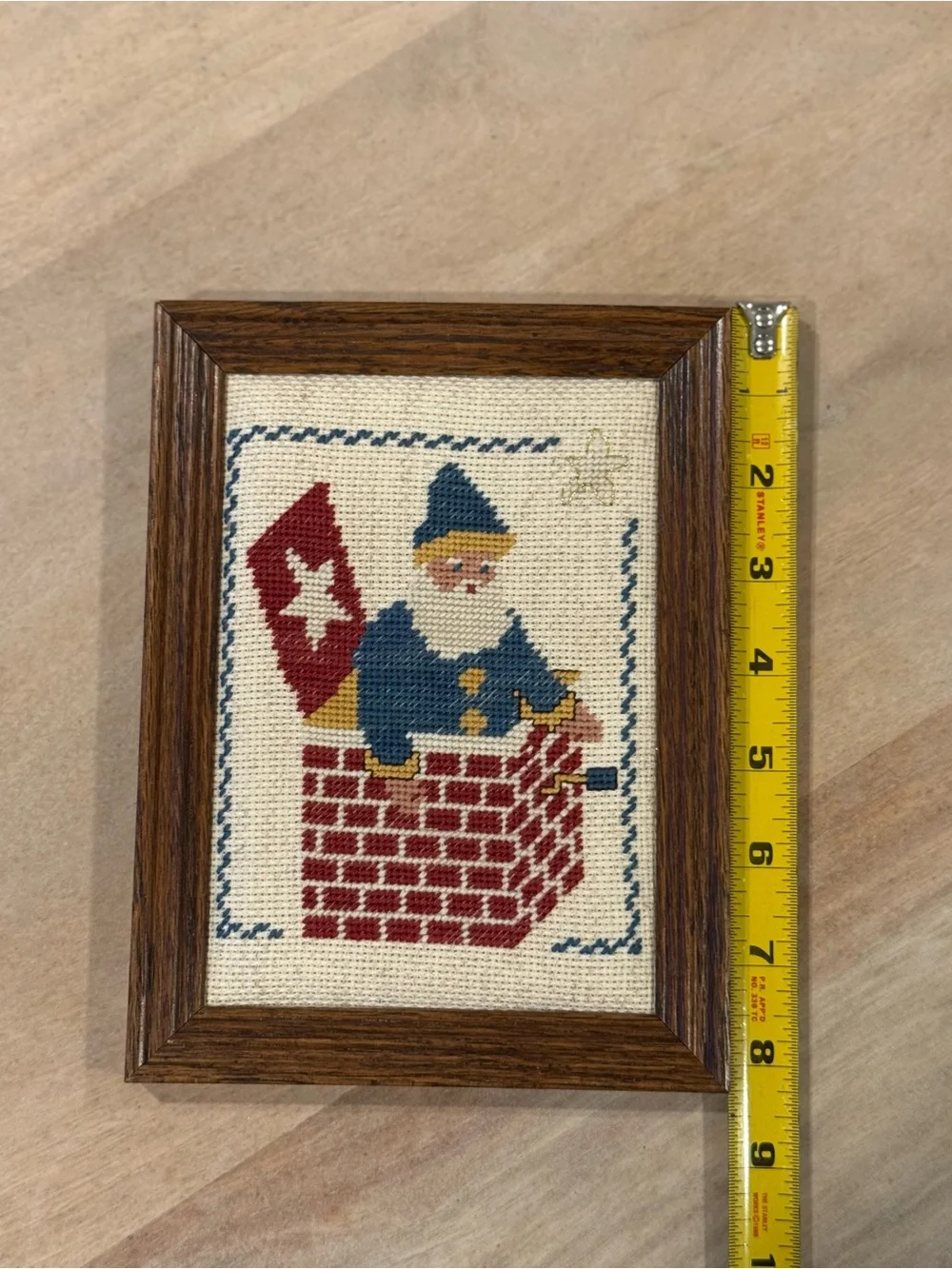 Christmas in July- Homespun Collectibles Framed Santa Cross-Stitch - Red & Navy